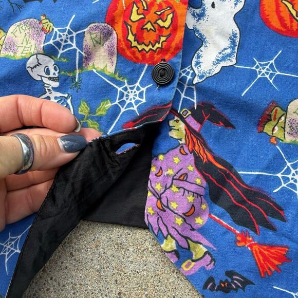 Vintage 90s Basic Editions Halloween Vest Jack'o'Lantern Ghost Bat Full Moon 2X - Picture 3 of 7